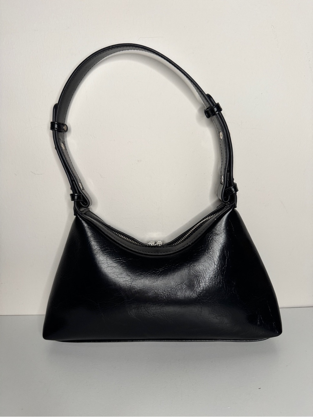 Black Baguette Shoulder Bag Y2K Minimalist Faux Leather Purse - Picture 5 of 11